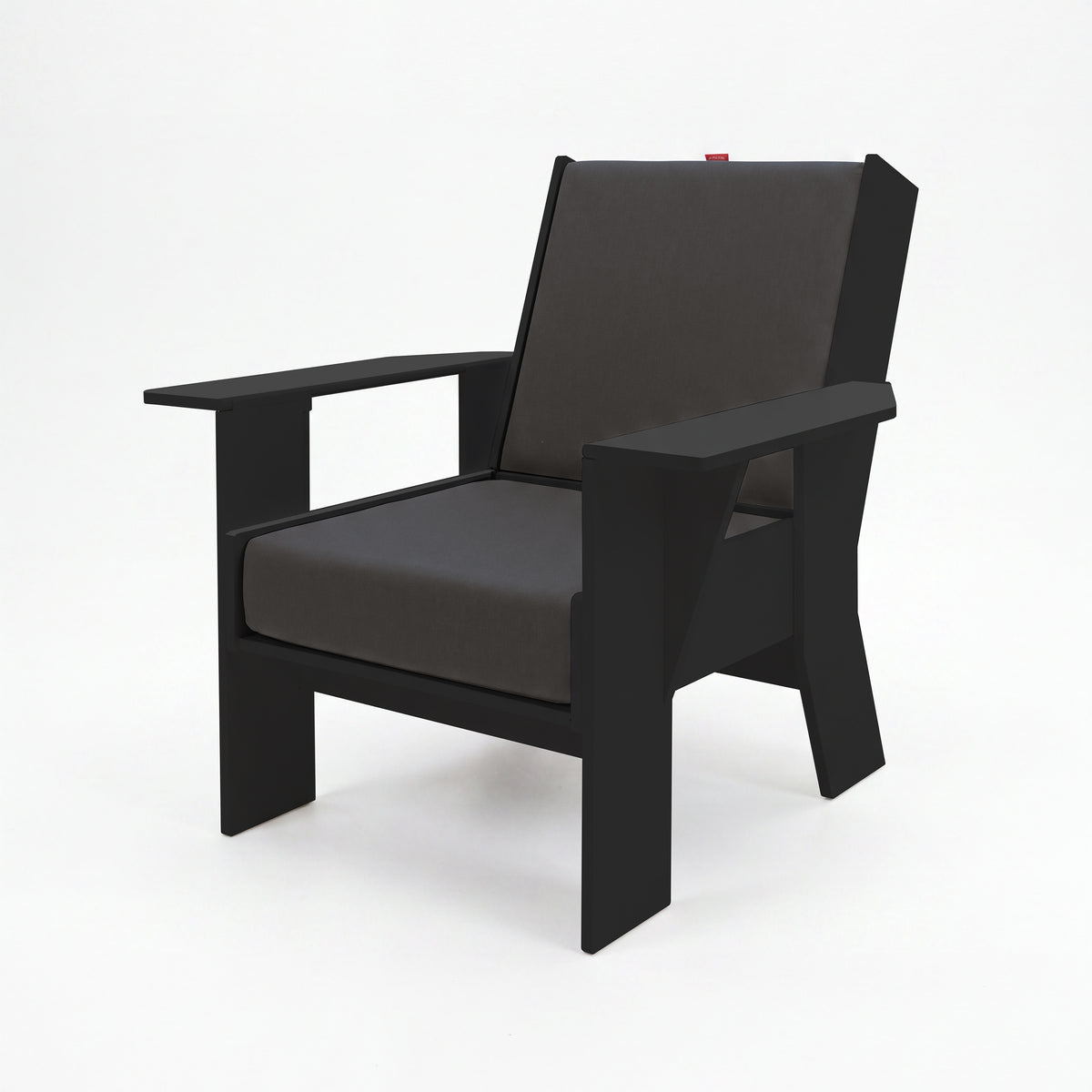 FOLDEN Club Chair with a black frame and charcoal gray cushions on a white background