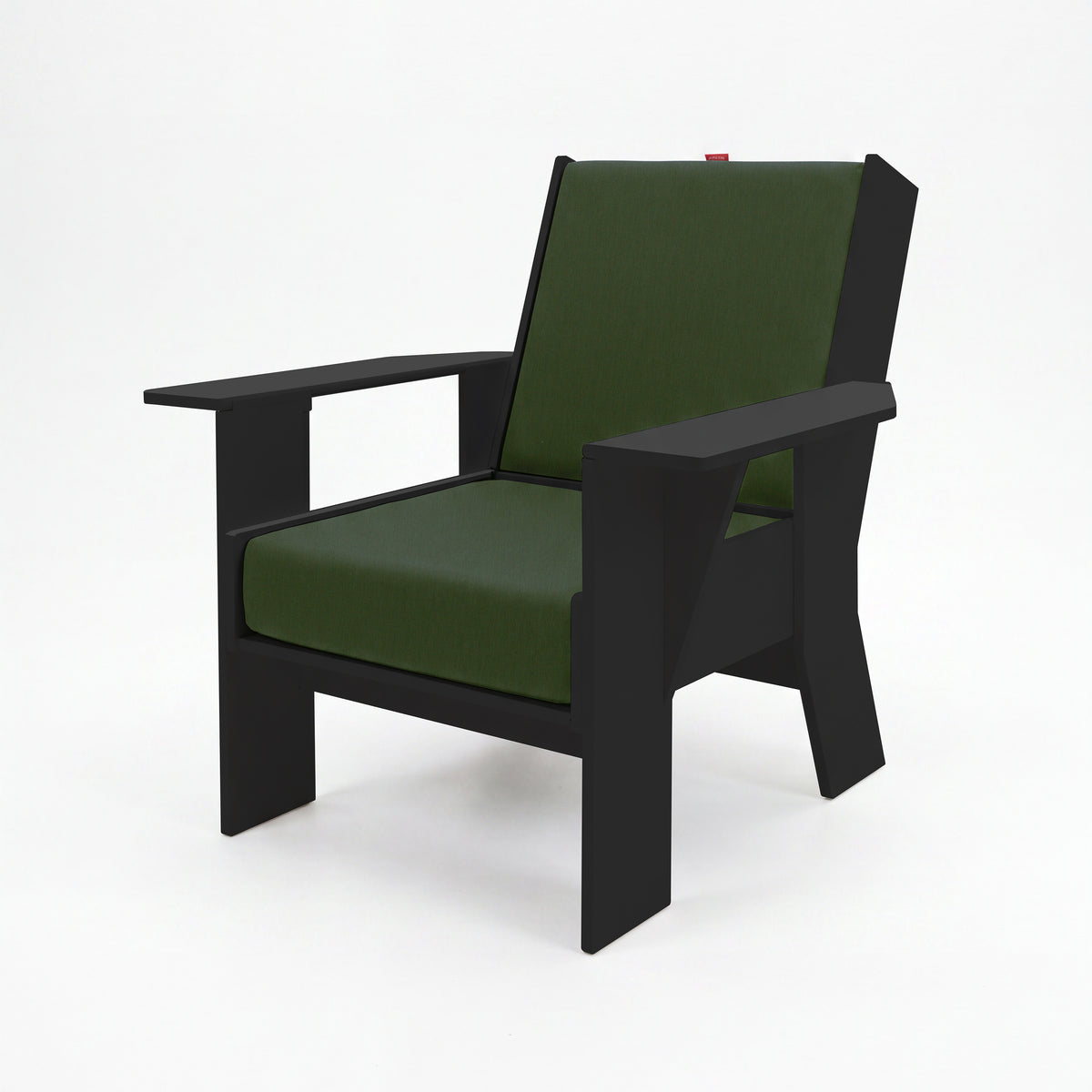 FOLDEN Club Chair with a black frame and green cushions on a white background
