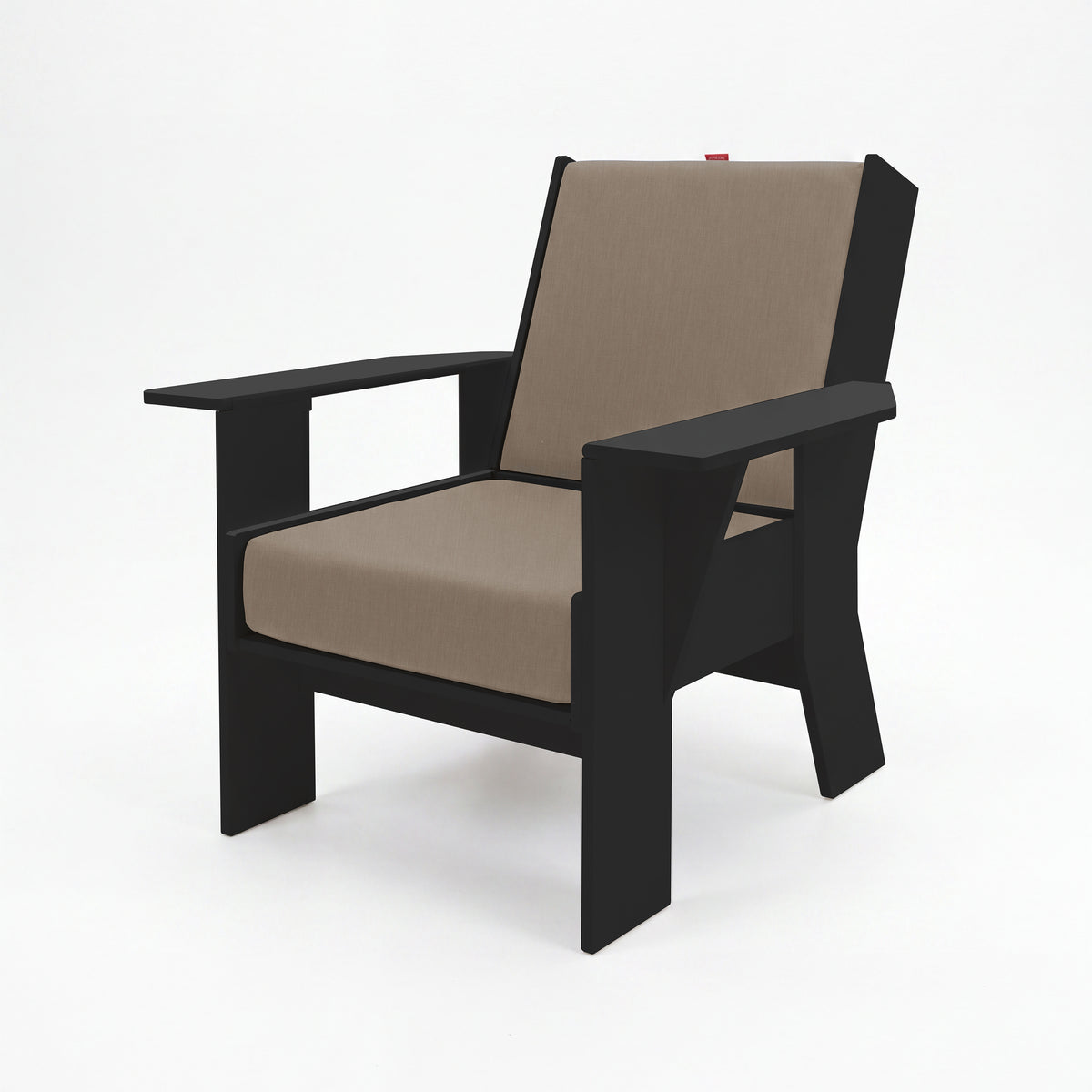FOLDEN Club Chair with a black frame and beige cushions on a white background