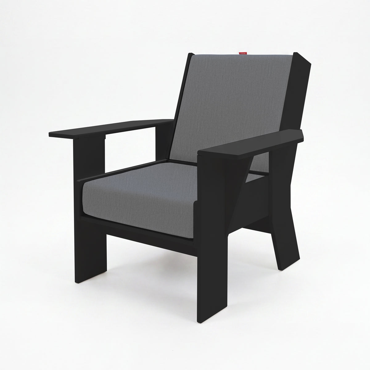 FOLDEN Club Chair with a black frame and gray cushions on a white background