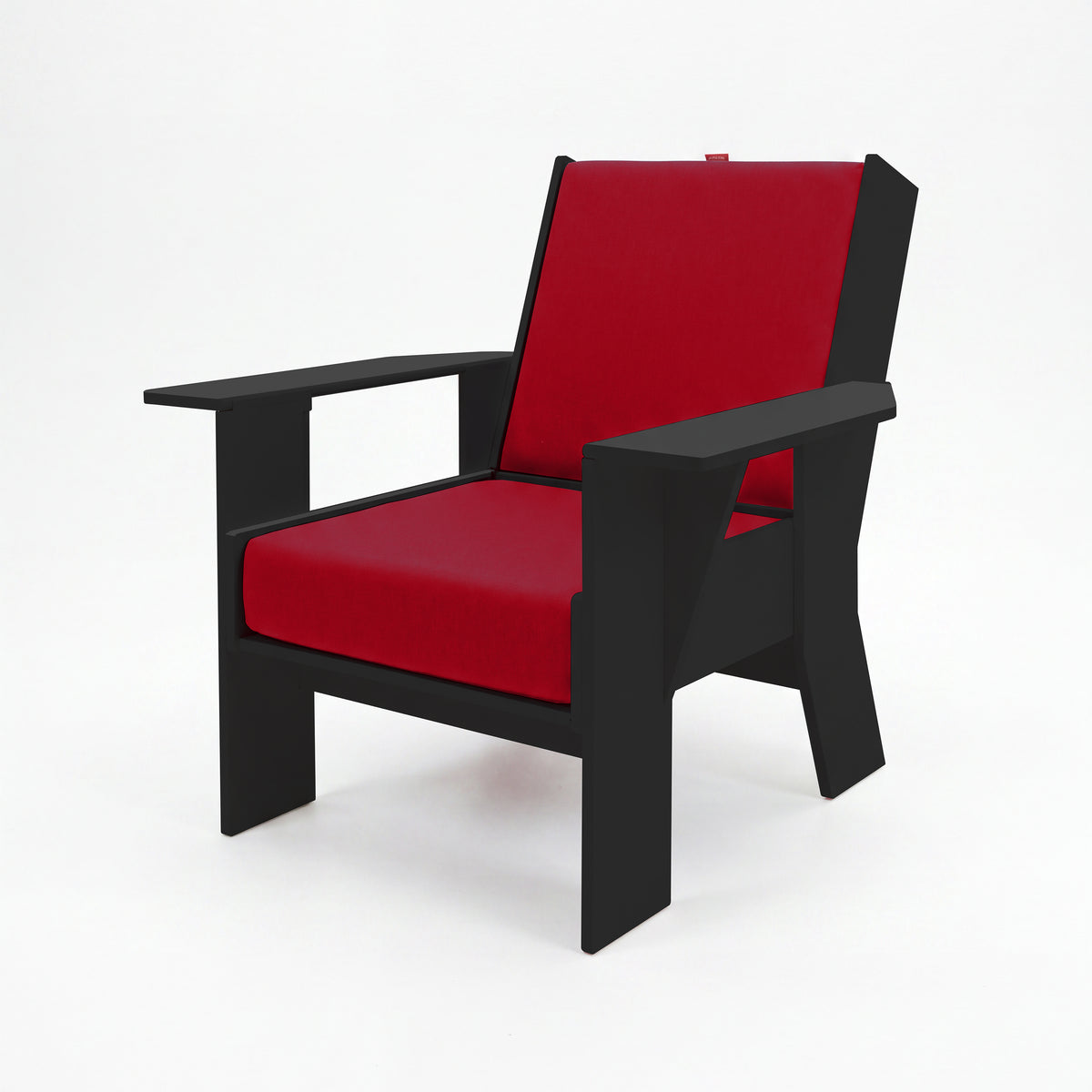 FOLDEN Club Chair with a black frame and red cushions on a white background