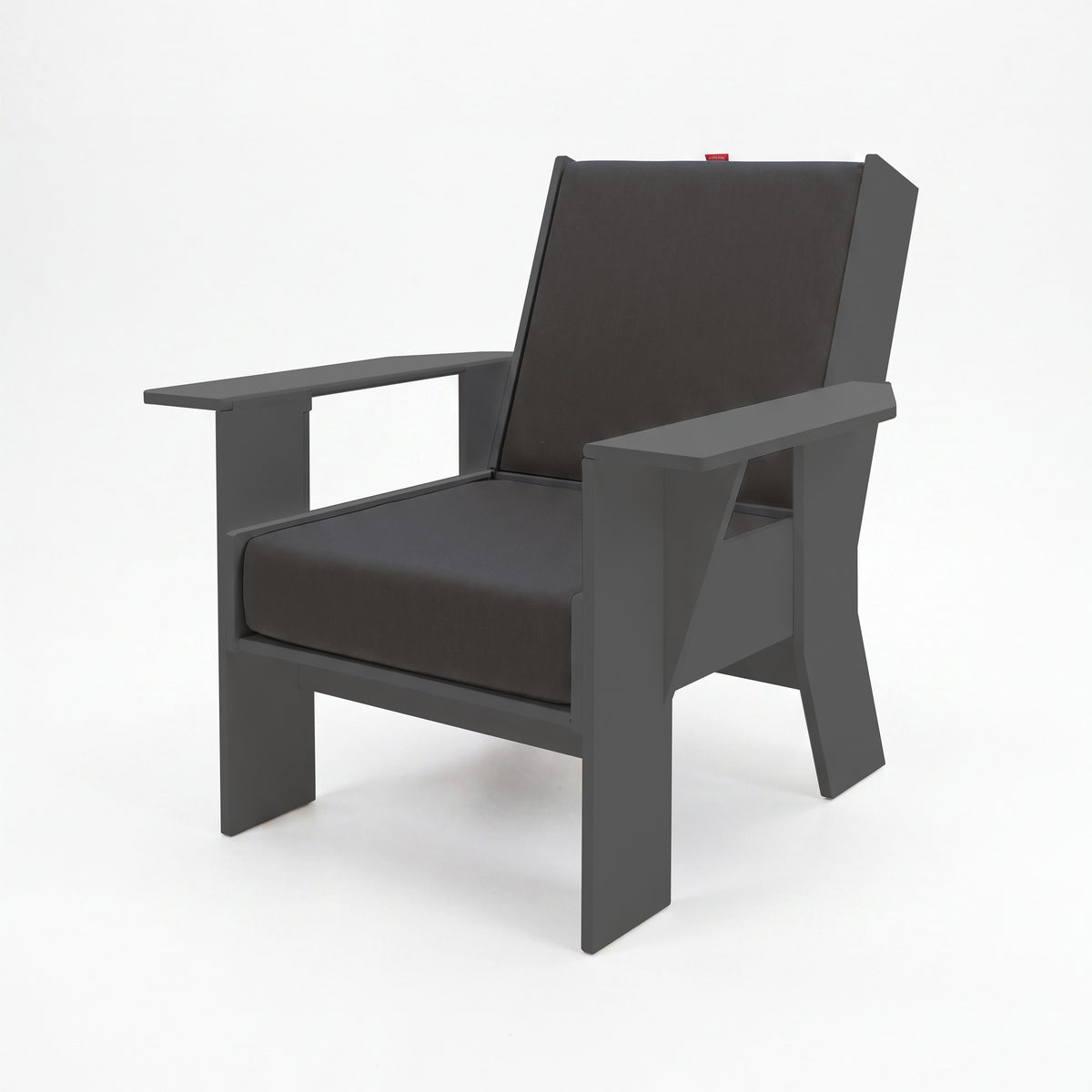 FOLDEN Club Chair with a gray frame and charcoal gray cushions on a white background