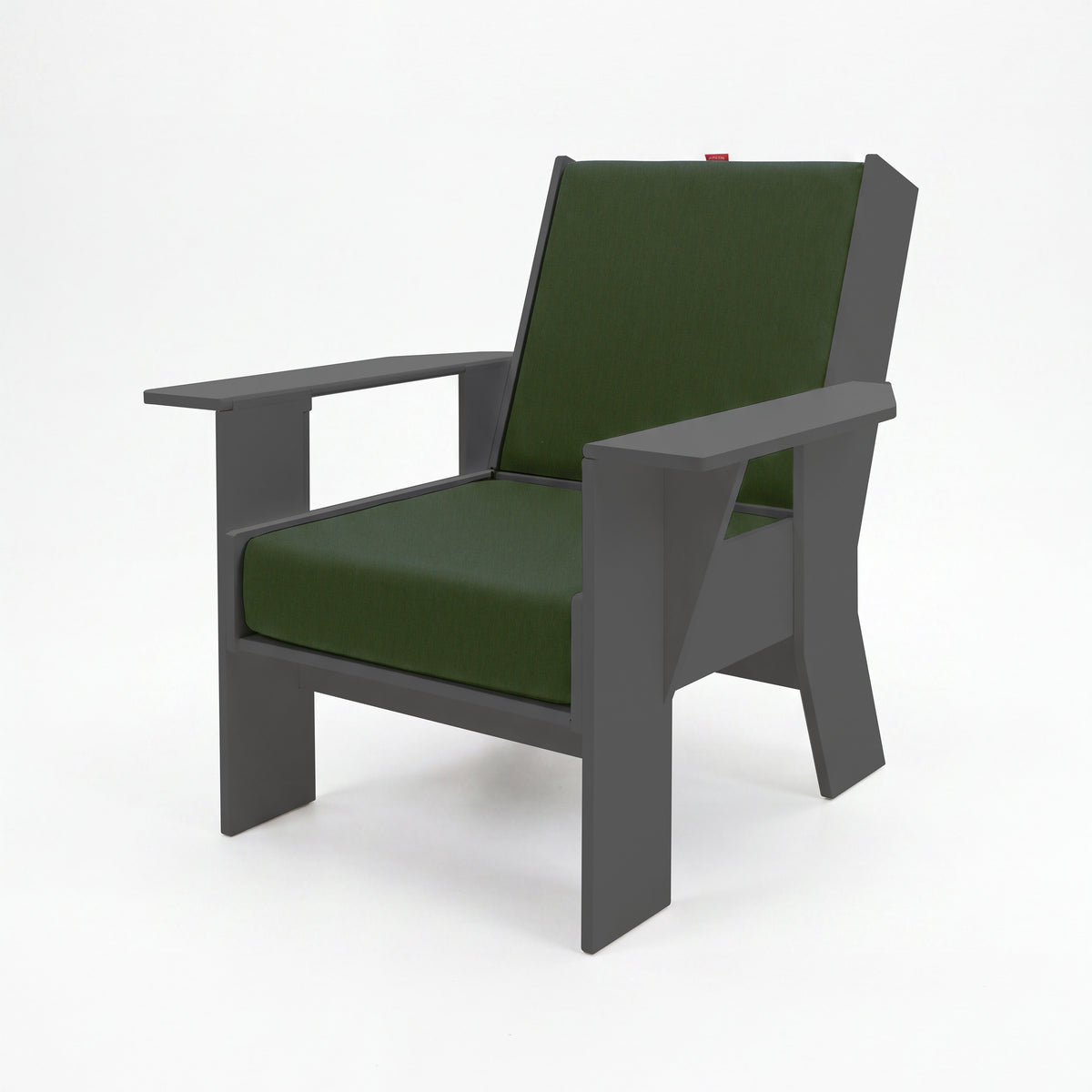 FOLDEN Club Chair with a gray frame and green cushions on a white background