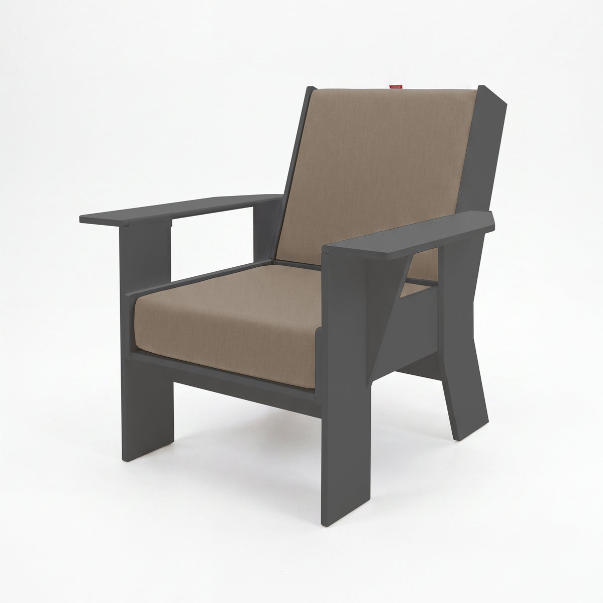FOLDEN Club Chair with a gray frame and beige cushions on a white background