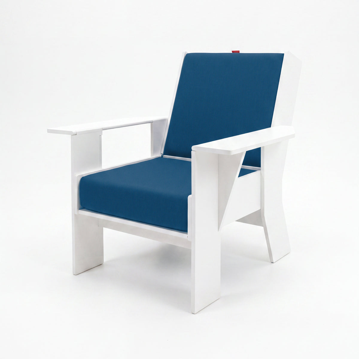 FOLDEN Club Chair with a white frame and blue cushions on a white background