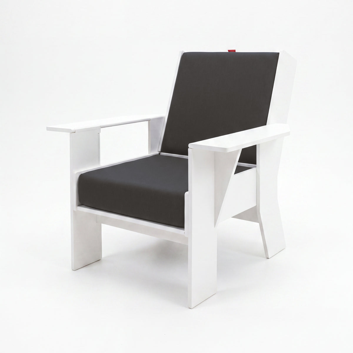 FOLDEN Club Chair with a white frame and charcoal gray cushions on a white background
