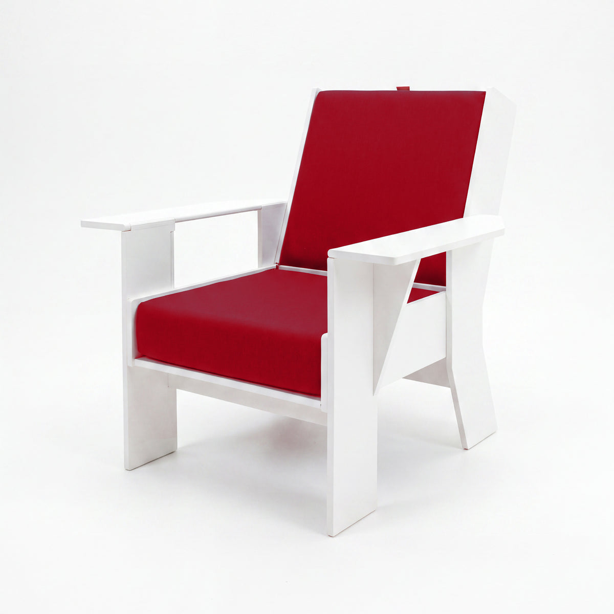 FOLDEN Club Chair with a white frame and red cushions on a white background