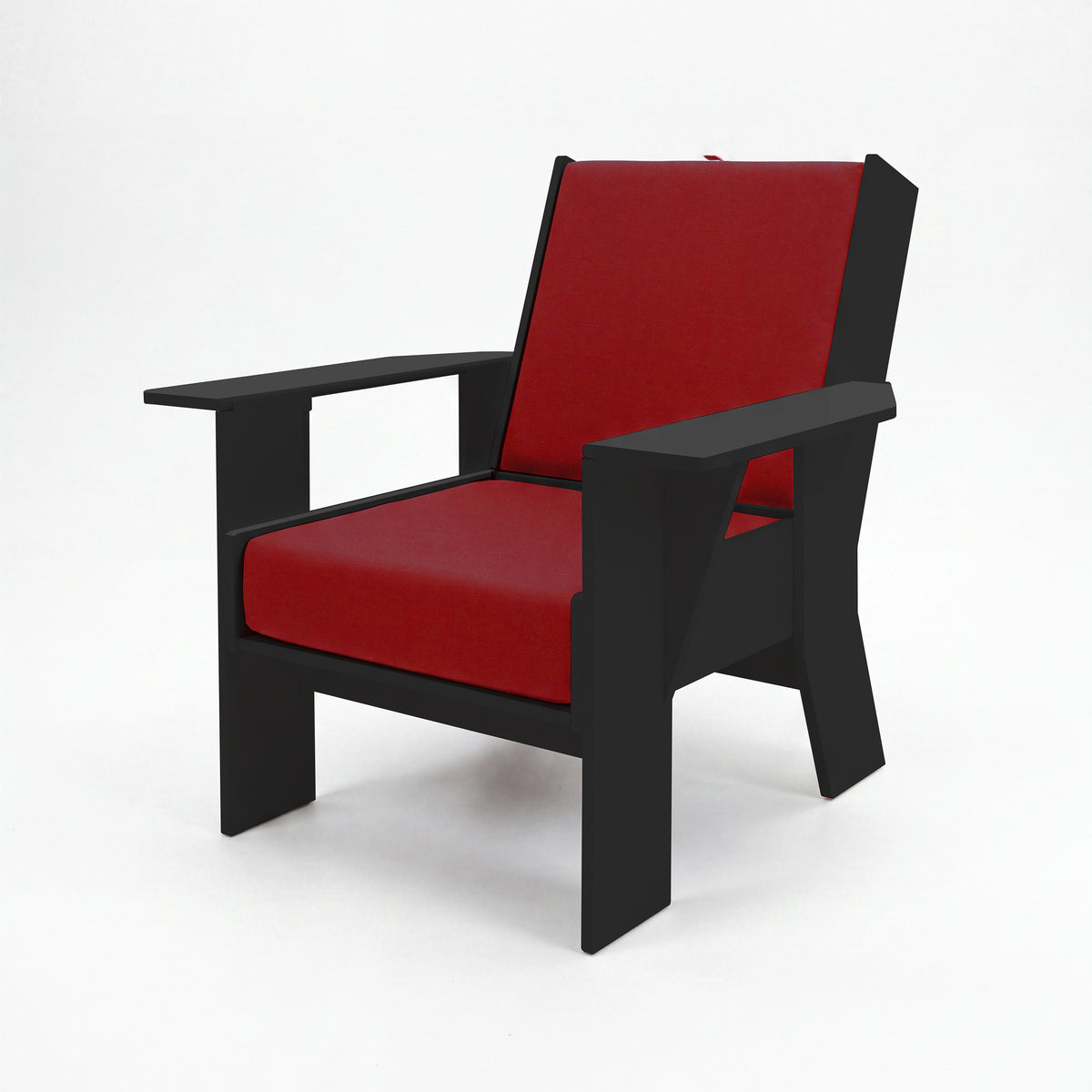 FOLDEN Club Chair with a black frame and Play Scarlet cushions