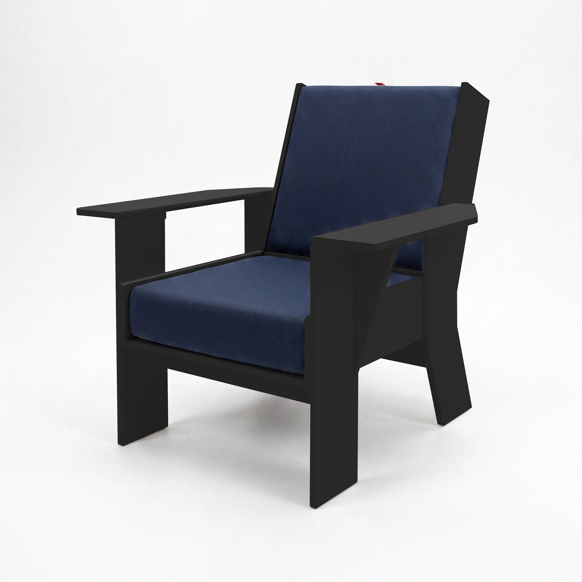 FOLDEN Club Chair with a black frame and Spectrum Indigo cushions