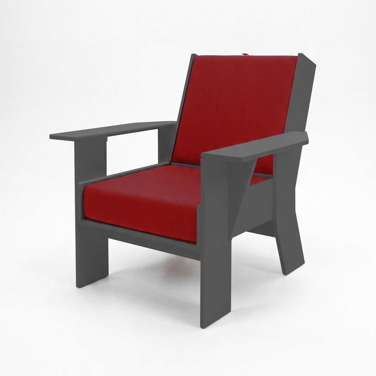 FOLDEN Club Chair with a gray frame and Play Scarlet cushions