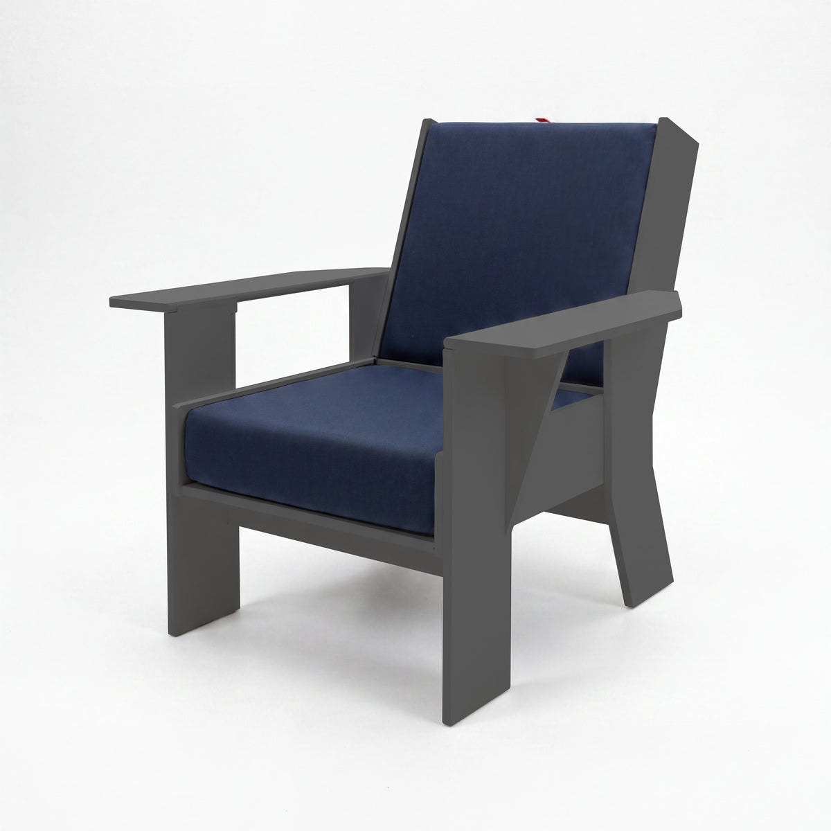 FOLDEN Club Chair with a gray frame and Spectrum Indigo cushions
