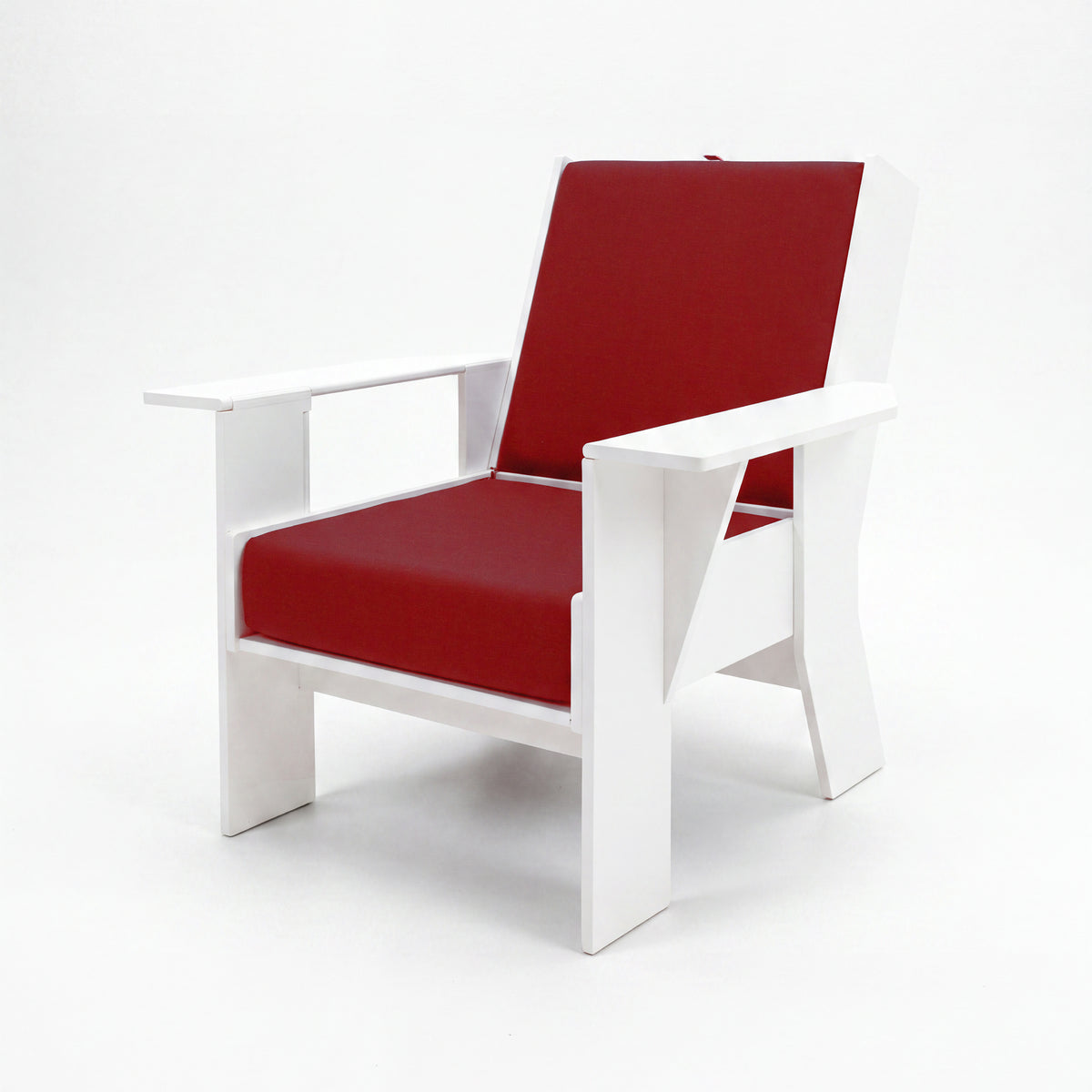 FOLDEN Club Chair with a white frame and Play Scarlet cushions